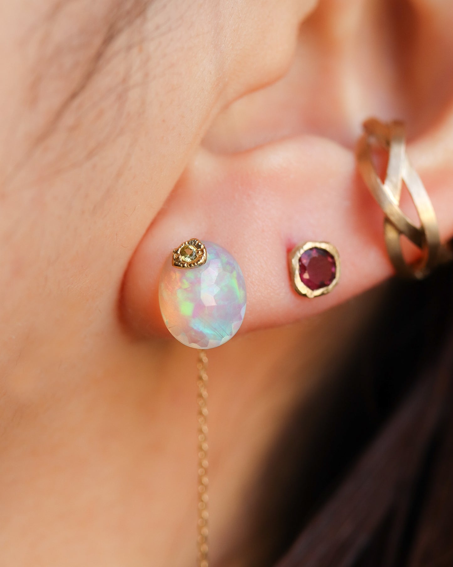 Flat Pierced Earring - Opal - A