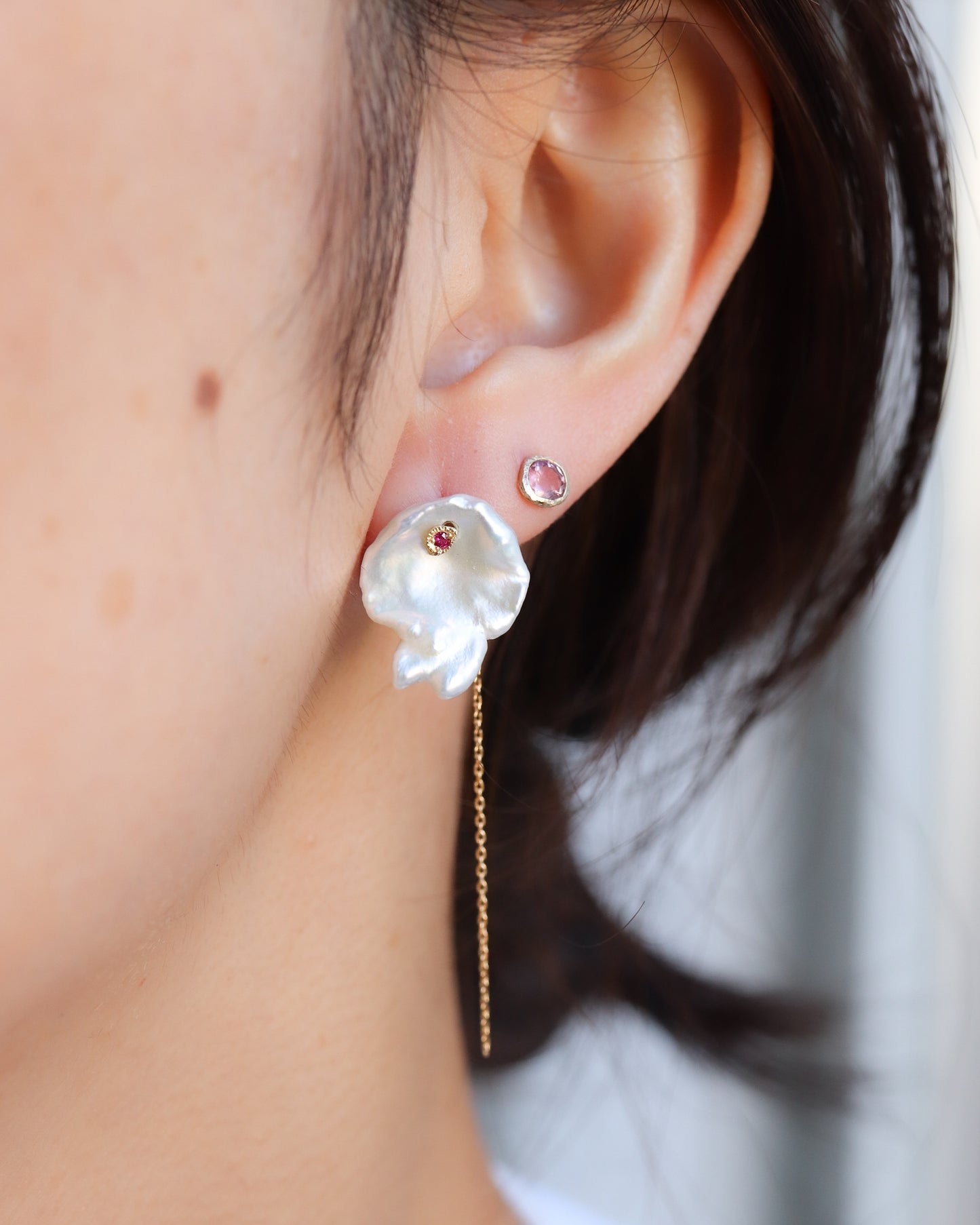 Flat Pierced Earring - Keshi Pearl -