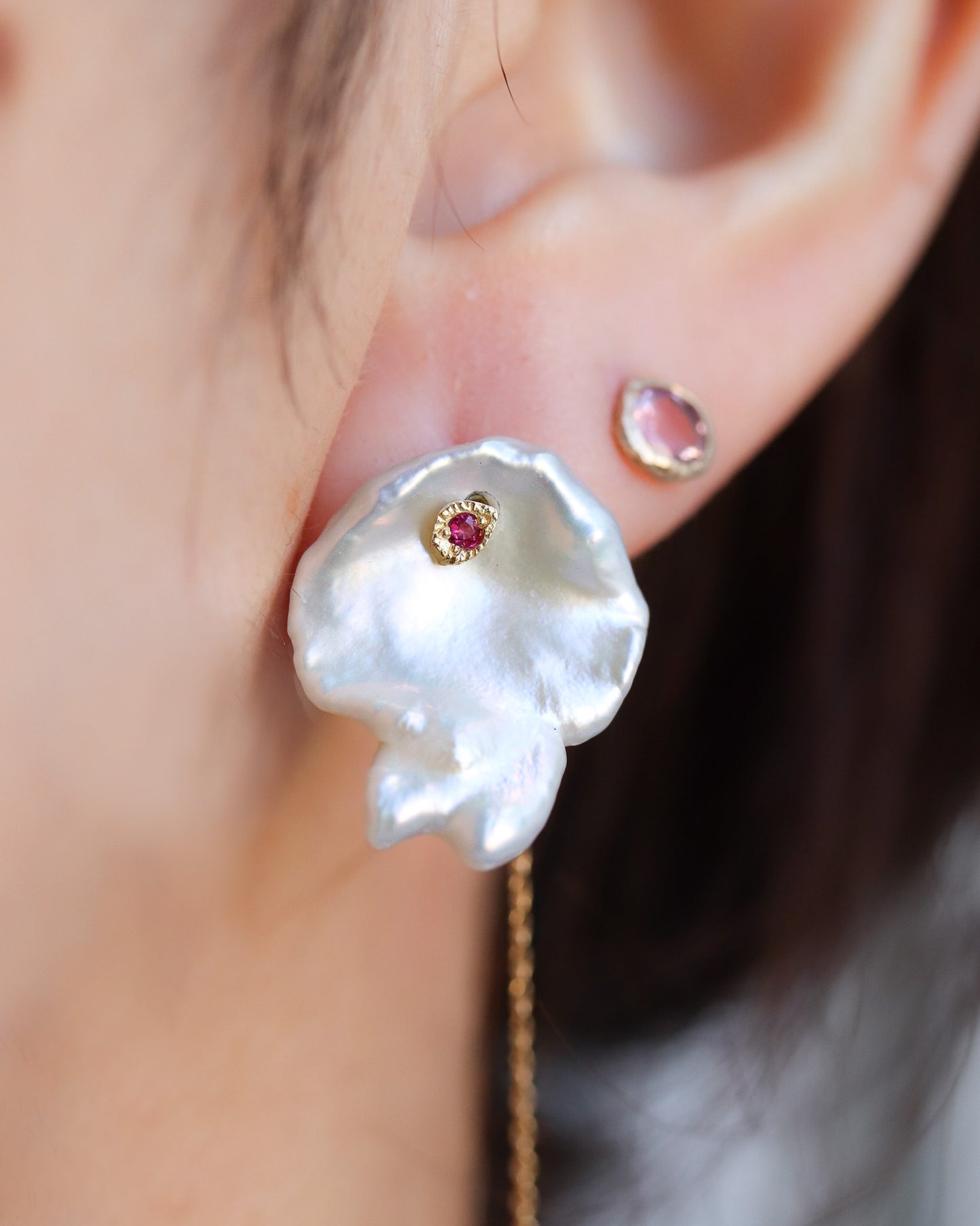 Flat Pierced Earring - Keshi Pearl -