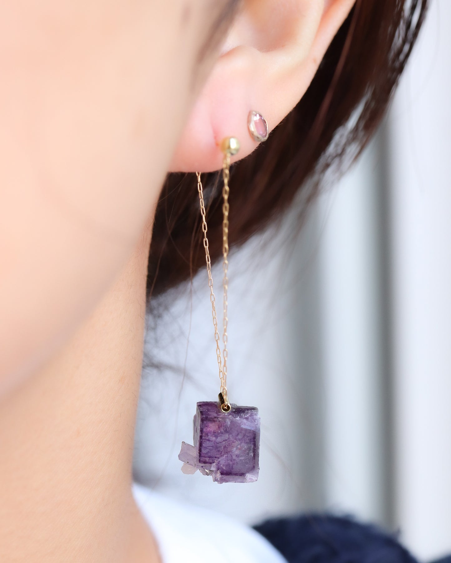 Pipe Pierced Earring - Fluorite -