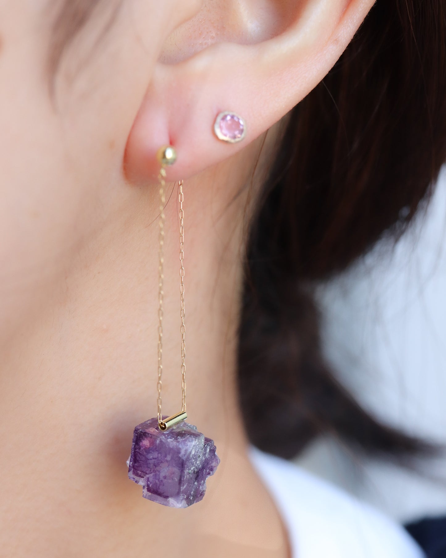 Pipe Pierced Earring - Fluorite -