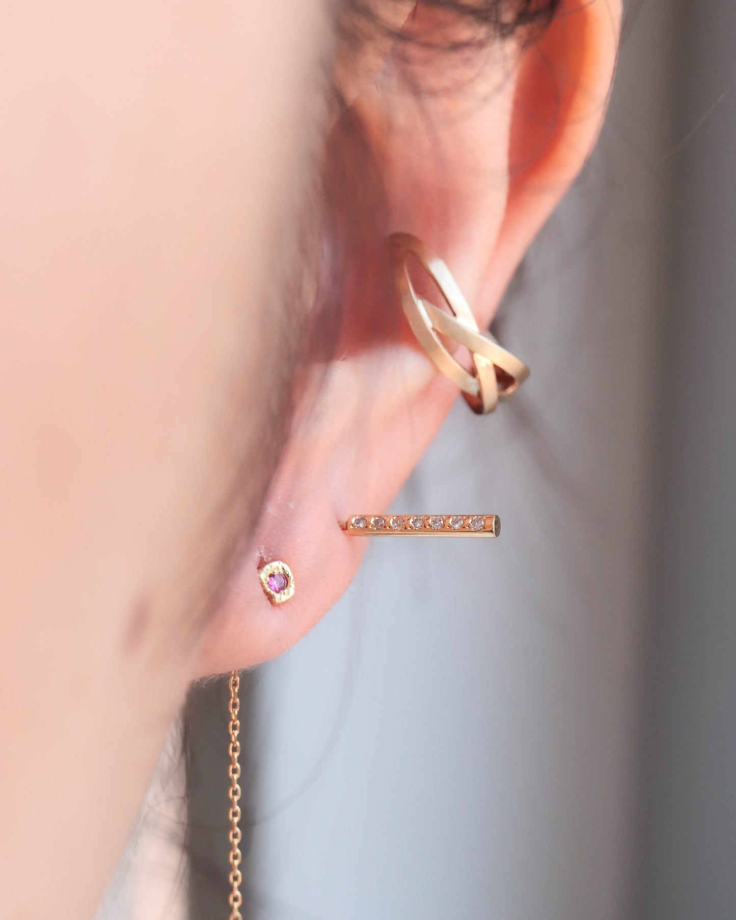 Baton Pieced Earring - Diamond -