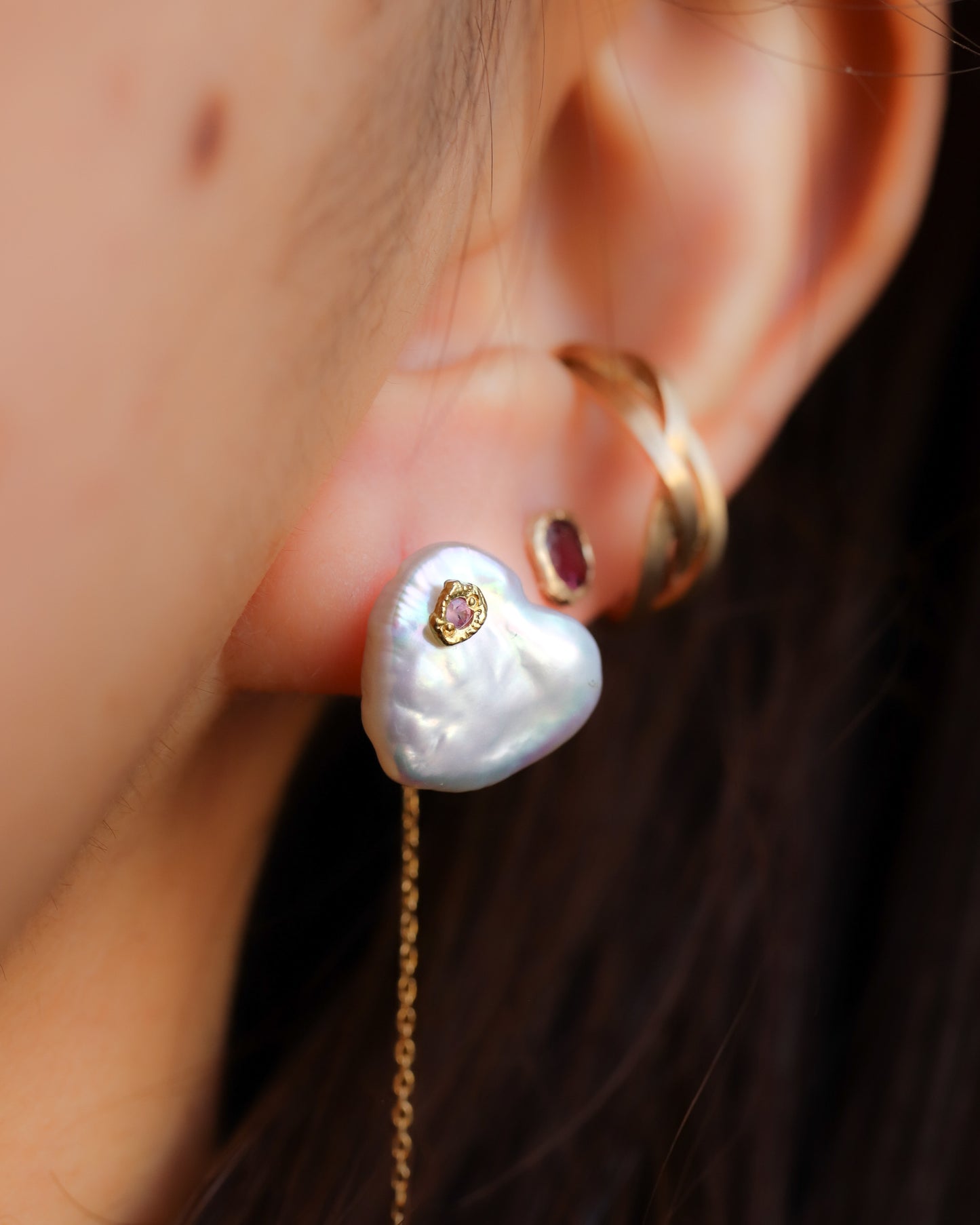 Flat Pierced Earring - Keshi Pearl - B