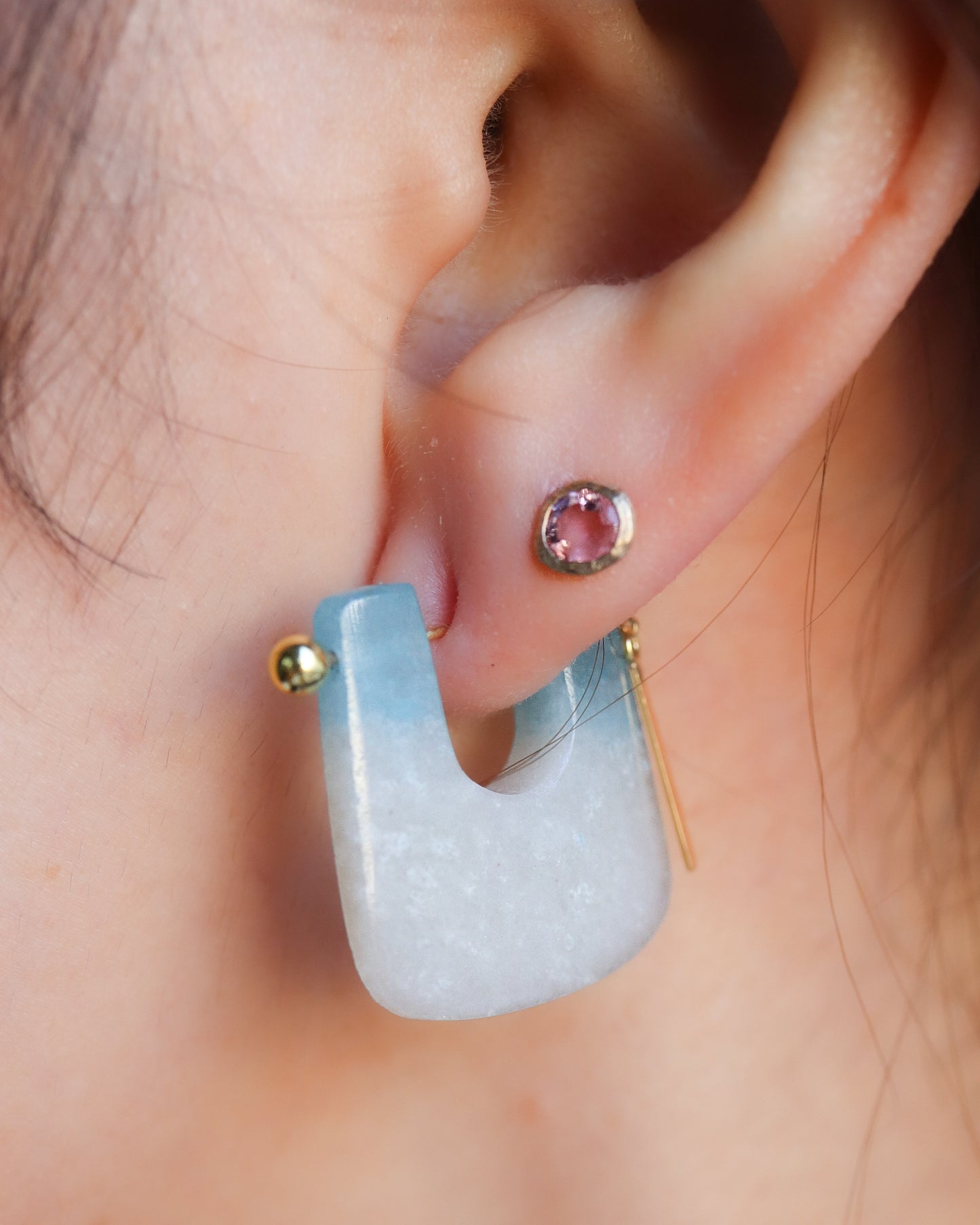 Rock Pierced Earring -Bicolor Quartz-