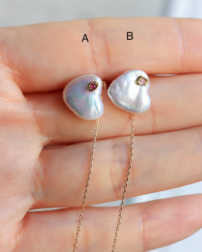 Flat Pierced Earring - Keshi Pearl - A