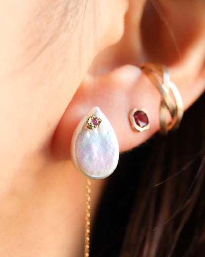 Flat Pierced Earring - Keshi Pearl - D