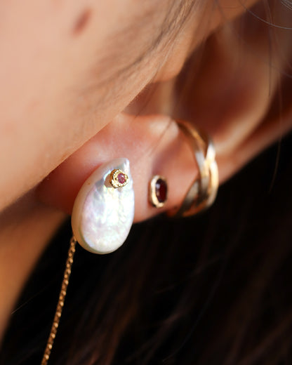 Flat Pierced Earring - Keshi Pearl - D