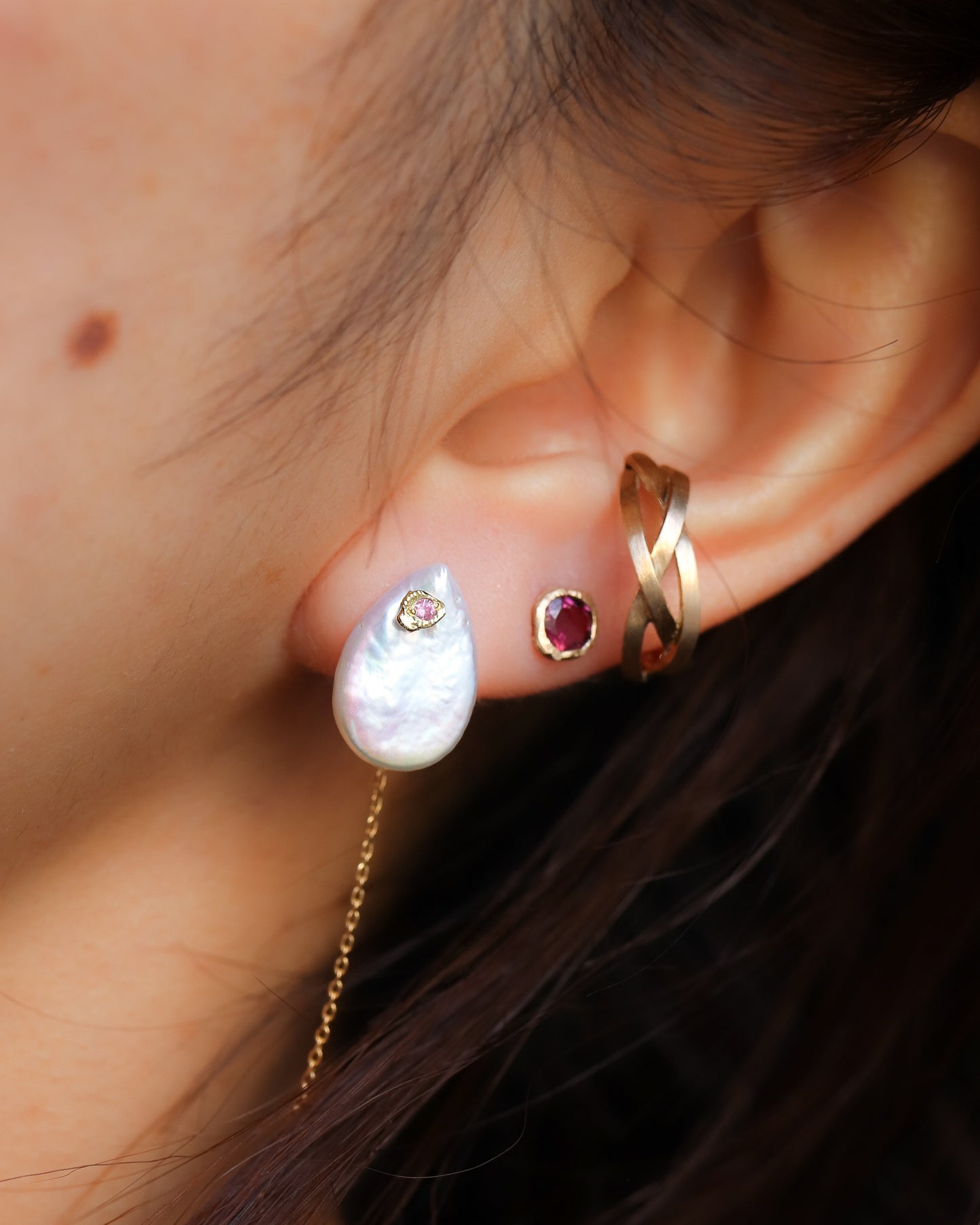 Flat Pierced Earring - Keshi Pearl - D