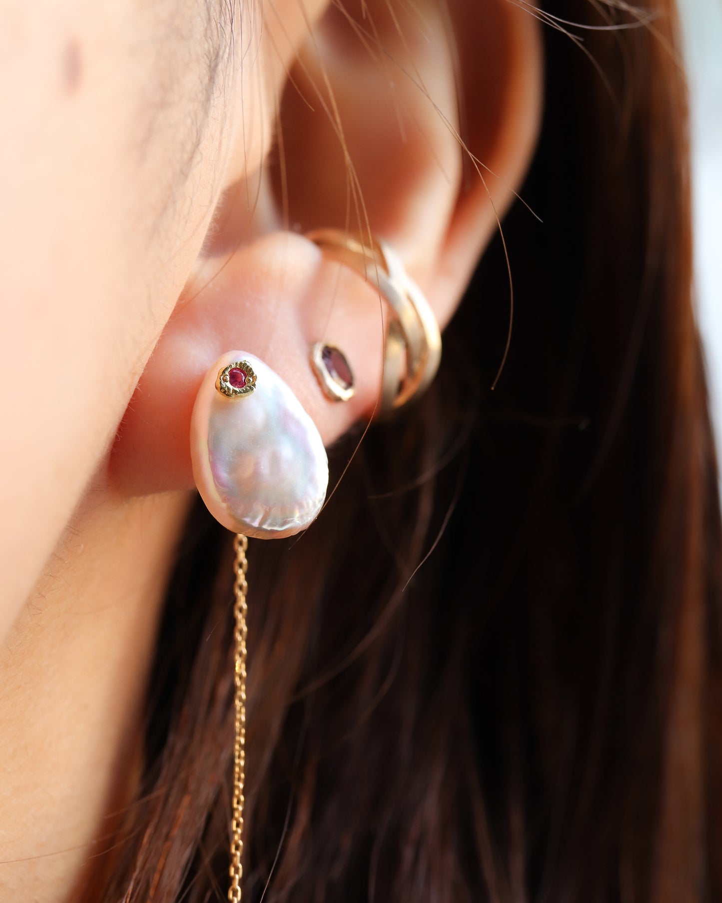 Flat Pierced Earring - Keshi Pearl - C