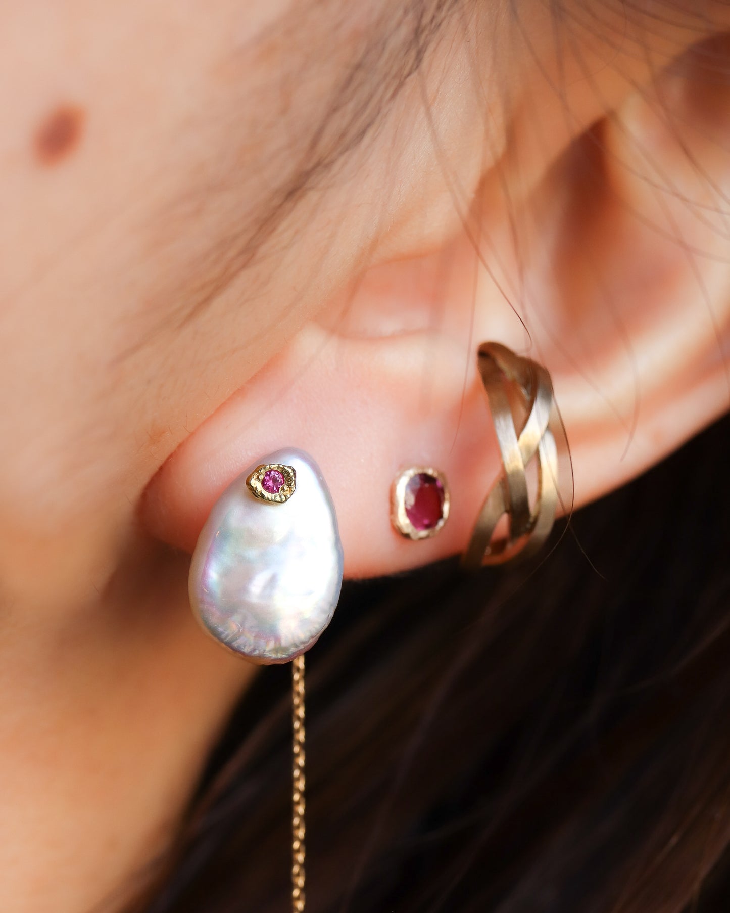 Flat Pierced Earring - Keshi Pearl - C