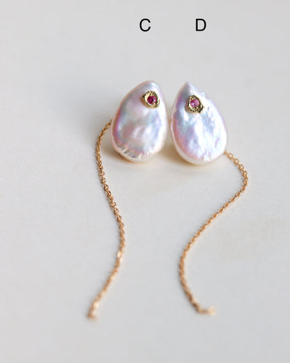 Flat Pierced Earring - Keshi Pearl - C