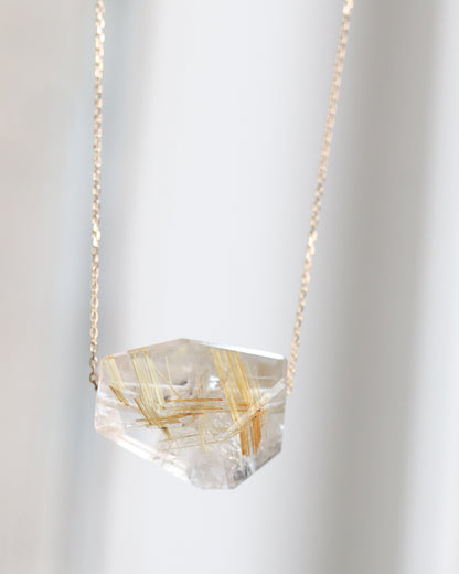 Rock Necklace - Golden Rutilated Quartz -