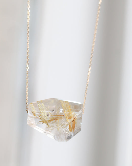 Rock Necklace - Golden Rutilated Quartz -