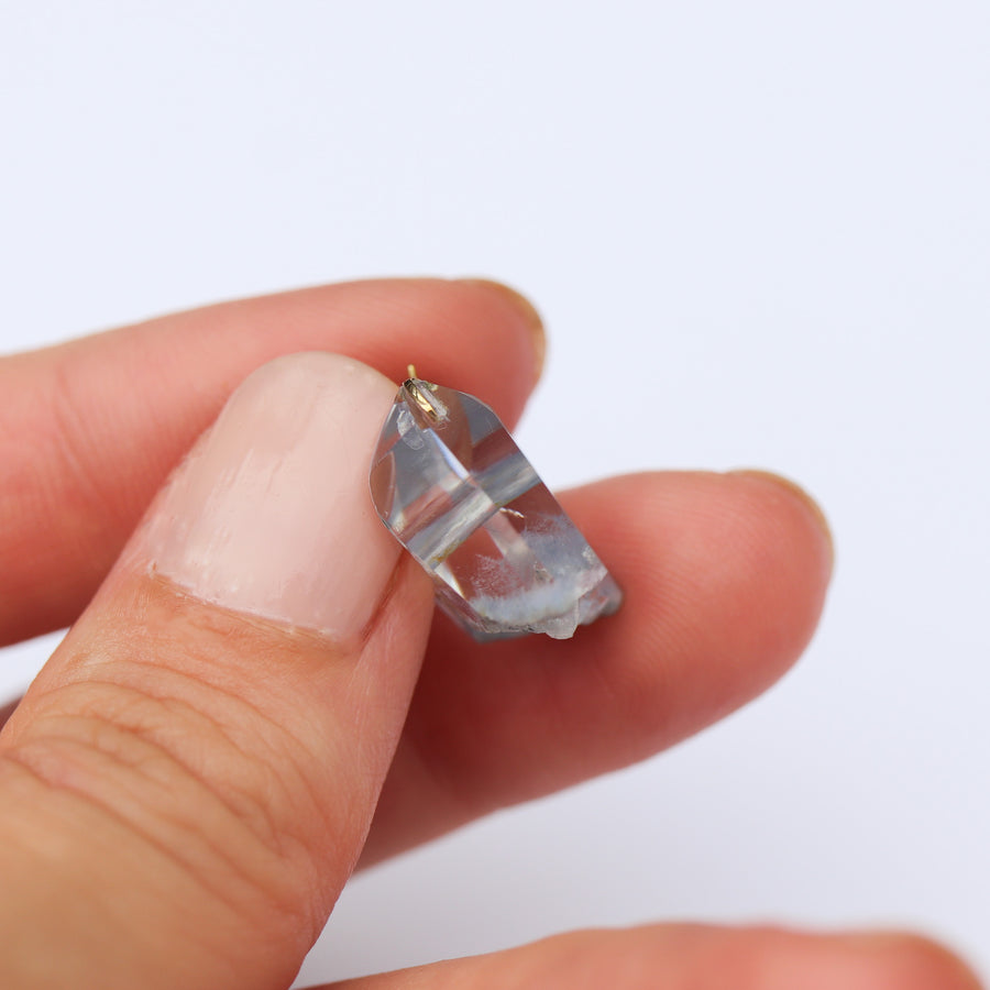 Rock Pierced Earring - Dumortierite in Quartz -