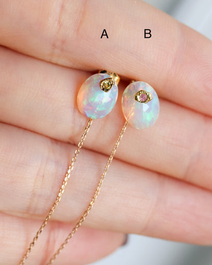 Flat Pierced Earring - Opal - A