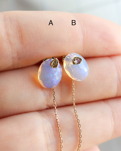 Flat Pierced Earring - Opal - B