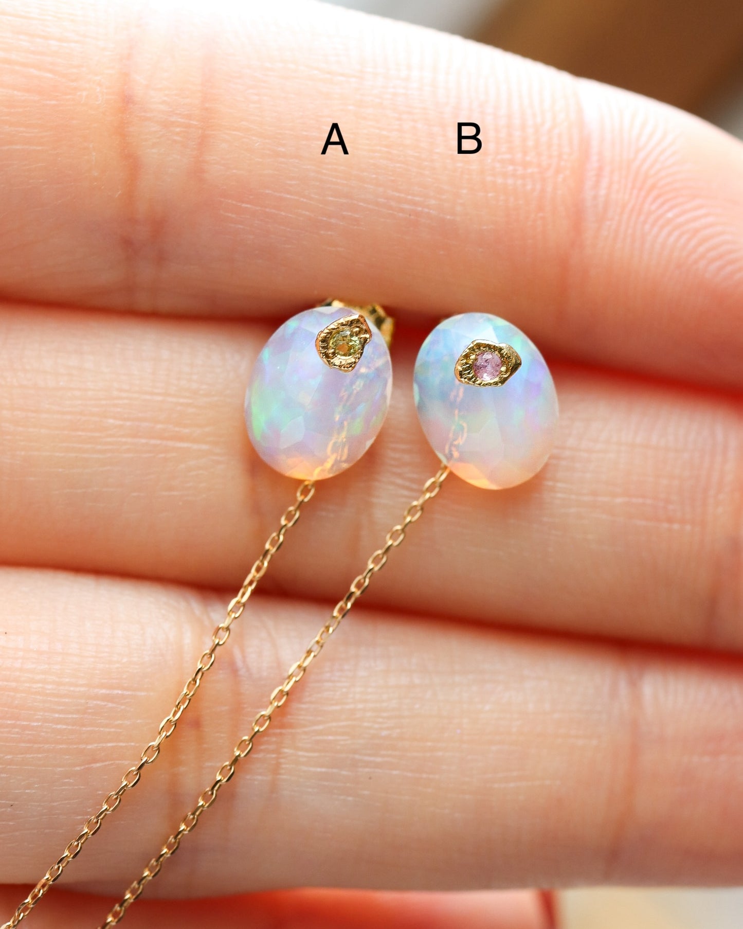 Flat Pierced Earring - Opal - A