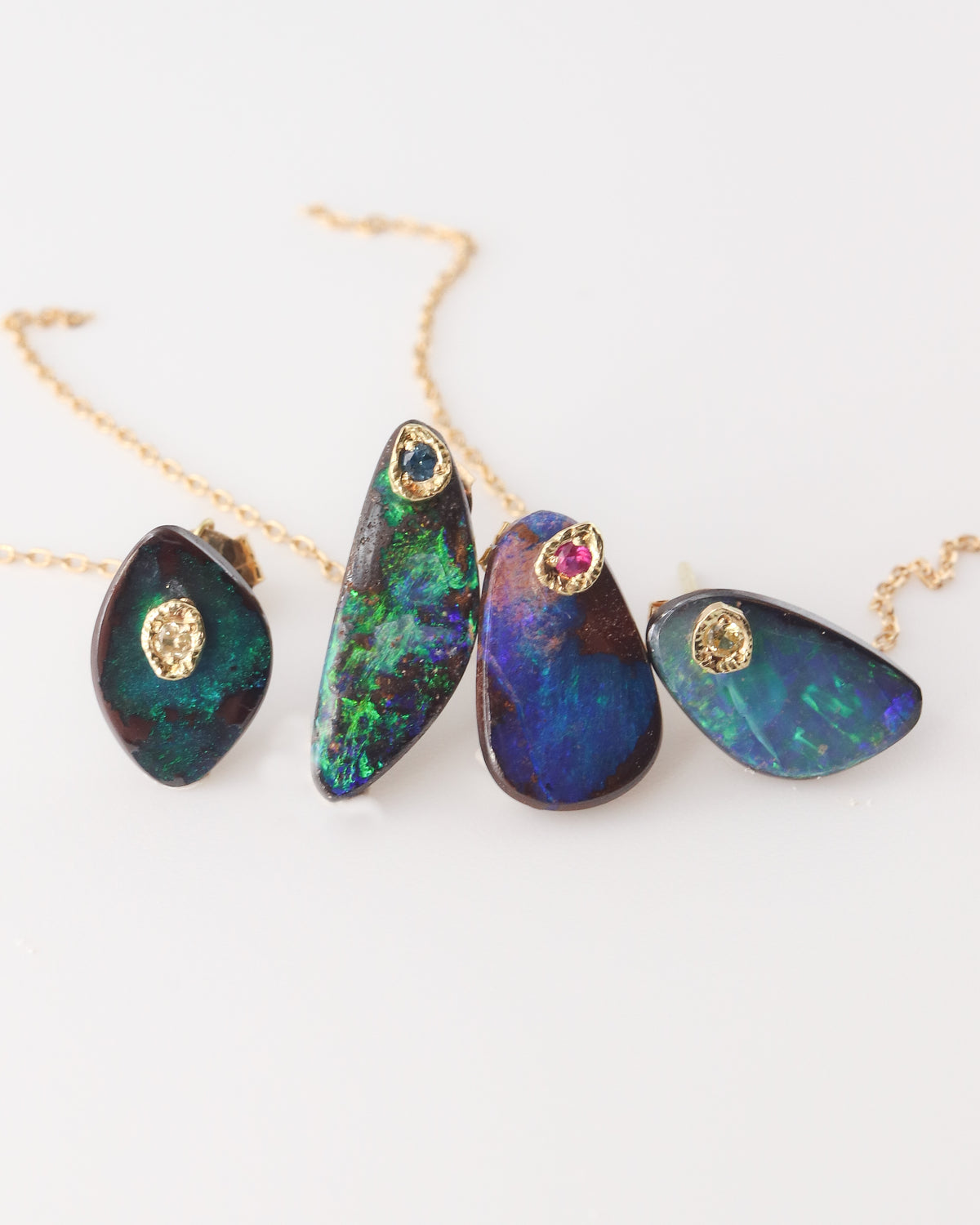 Flat Pierced Earrings - Boulder Opal -