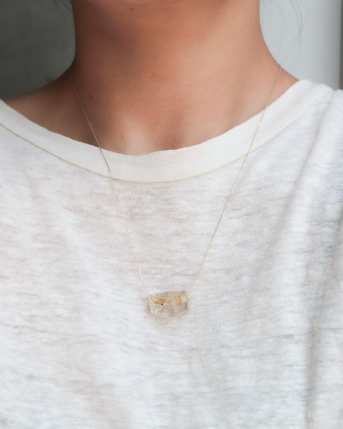 Rock Necklace - Golden Rutilated Quartz -