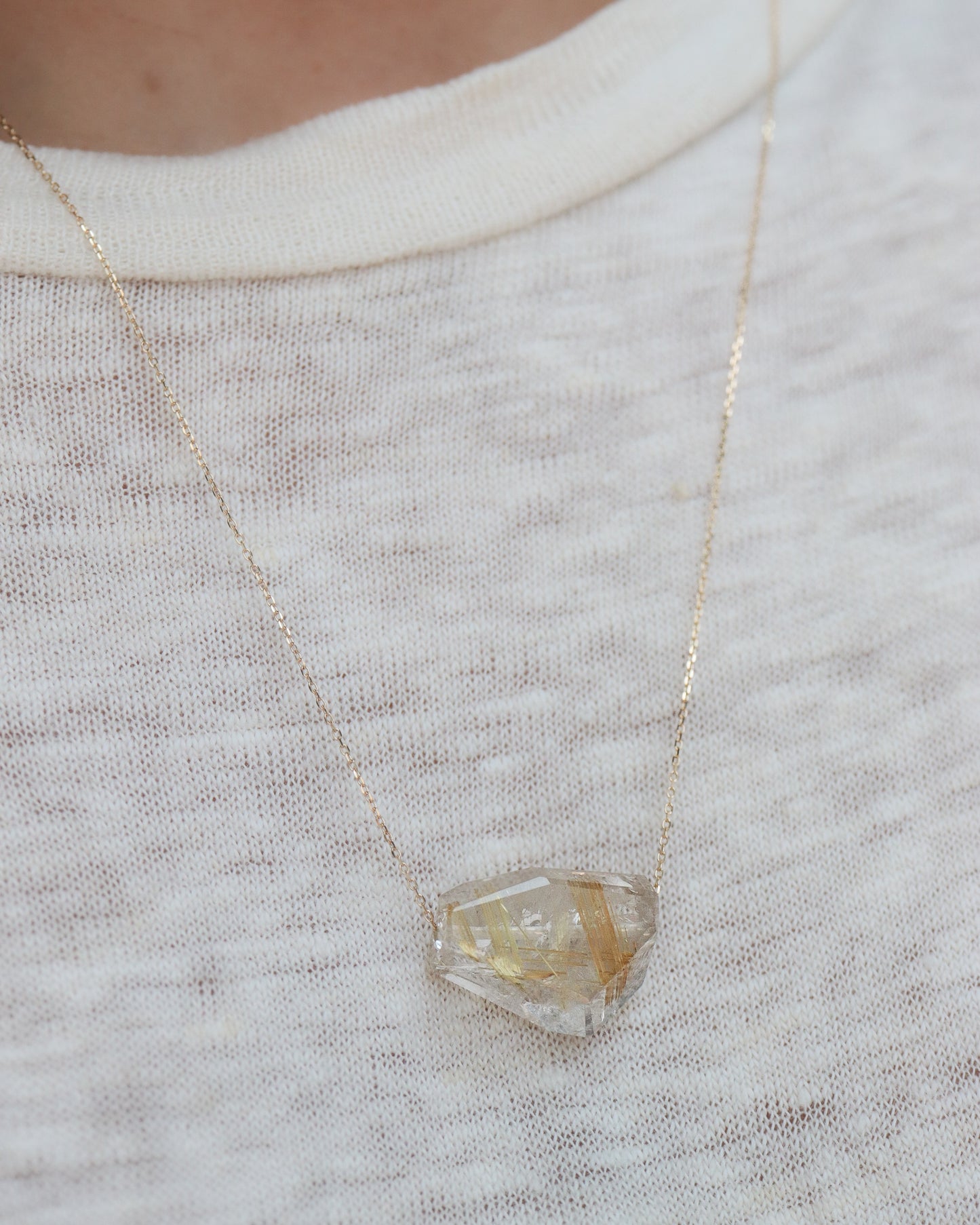 Rock Necklace - Golden Rutilated Quartz -