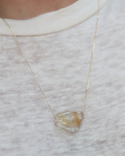 Rock Necklace - Golden Rutilated Quartz -
