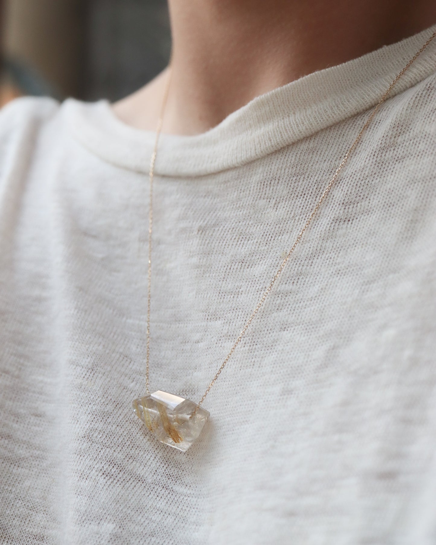 Rock Necklace - Golden Rutilated Quartz -