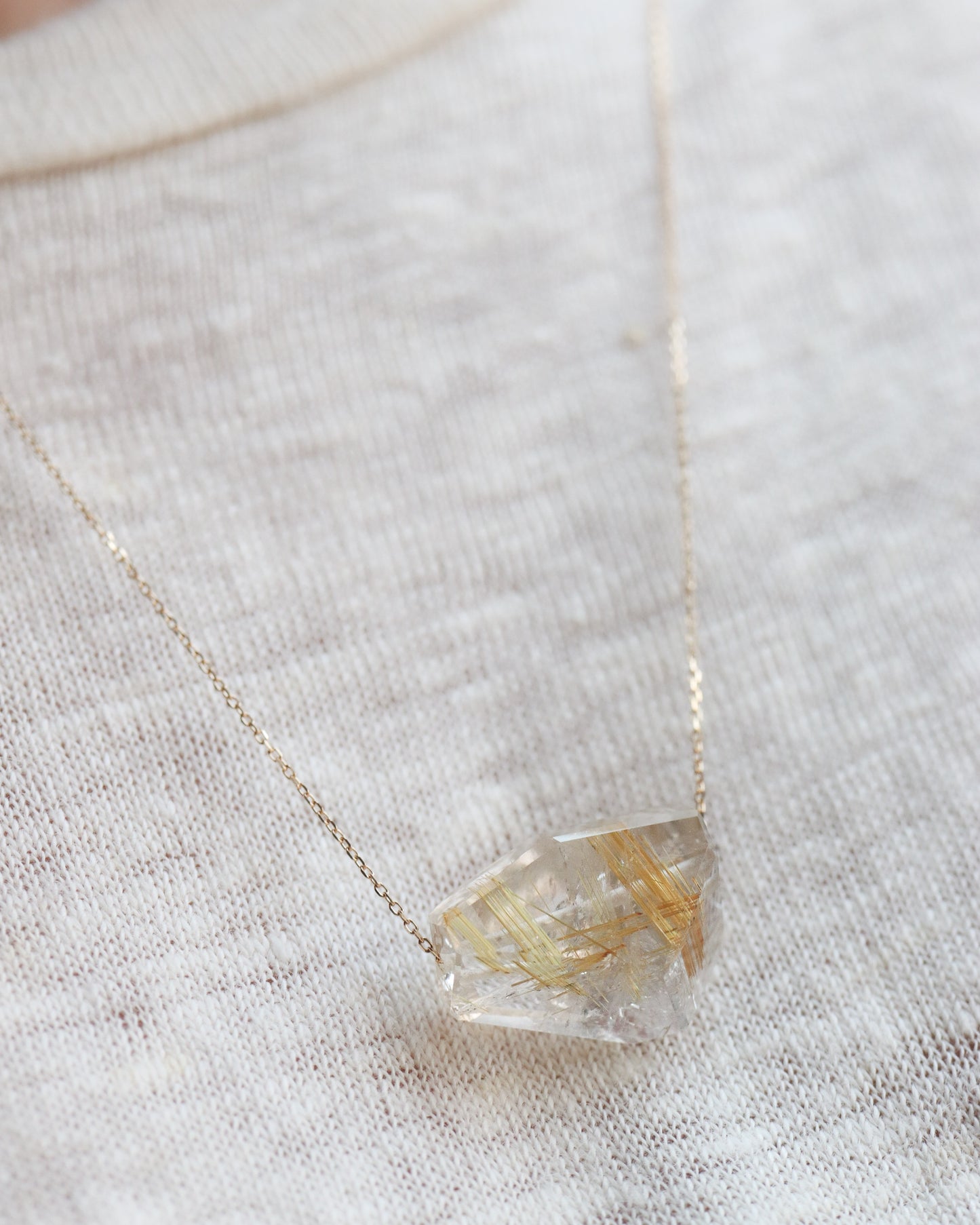Rock Necklace - Golden Rutilated Quartz -