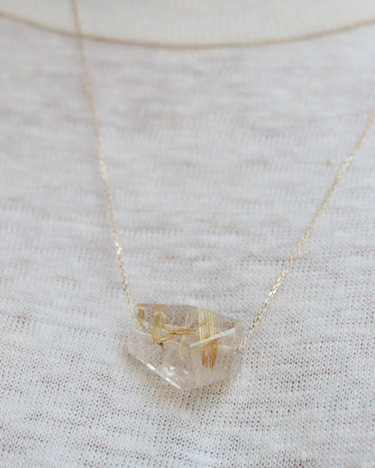 Rock Necklace - Golden Rutilated Quartz -