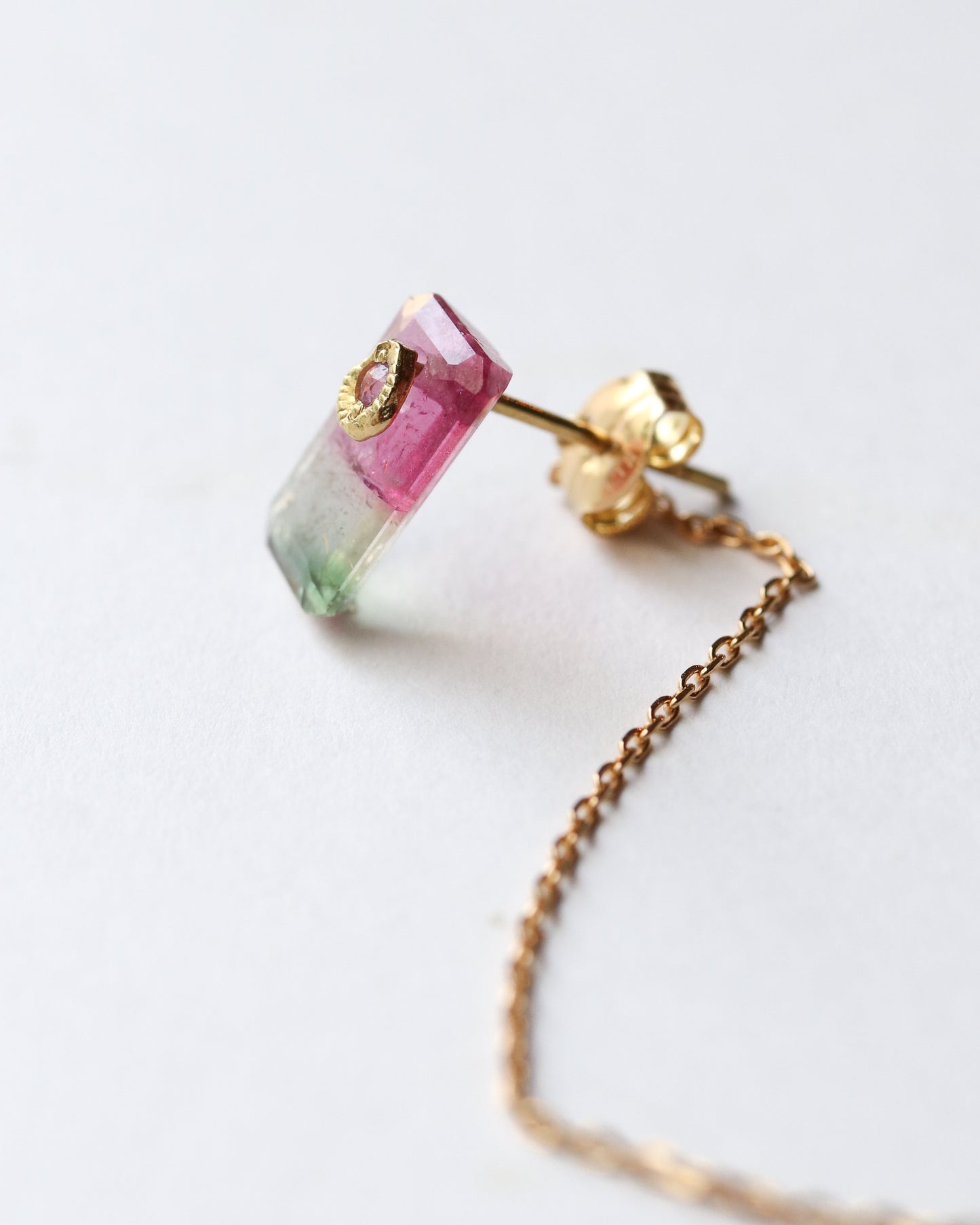 Flat Pierced Earring - Bicolor Tourmaline - E