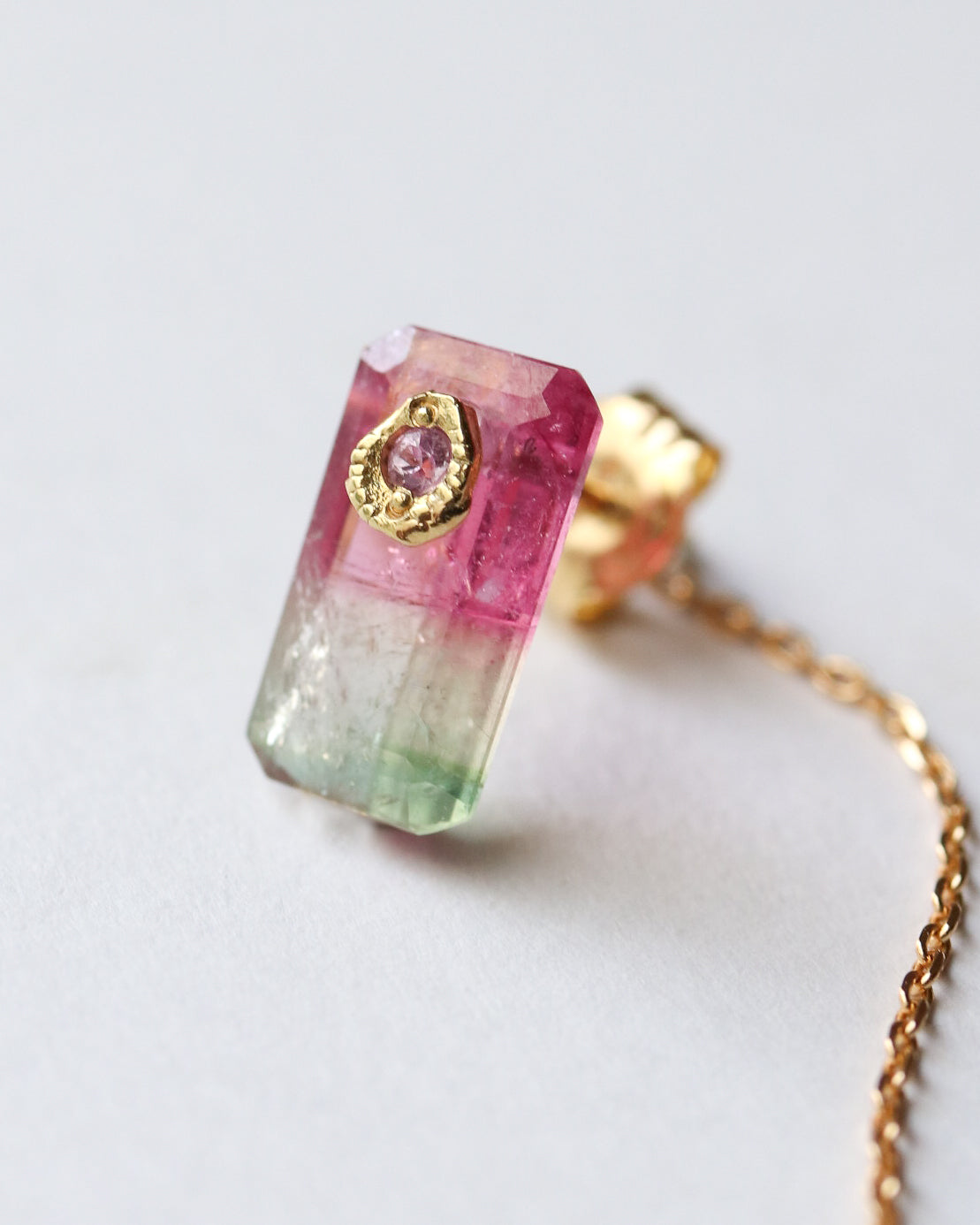 Flat Pierced Earring - Bicolor Tourmaline - E