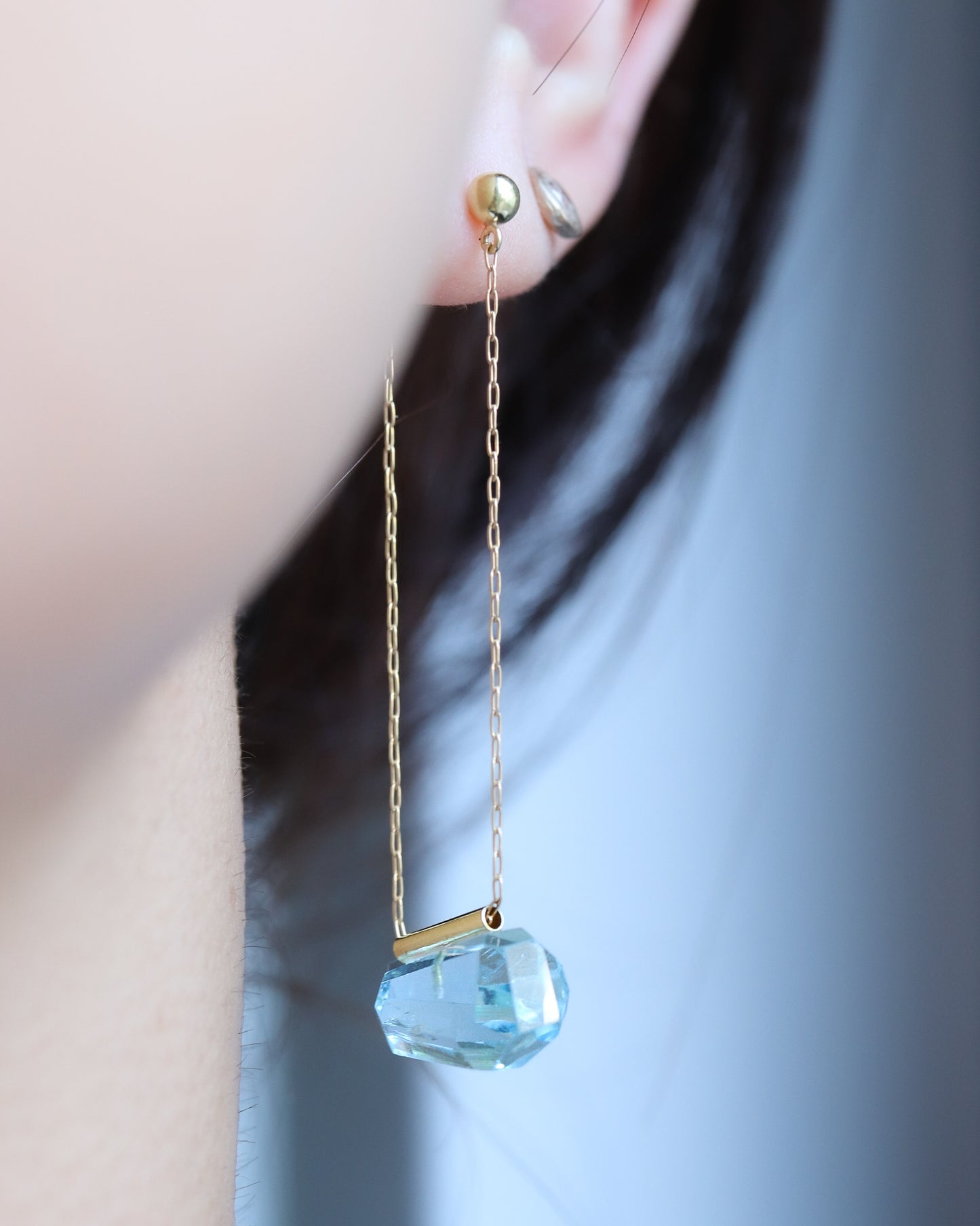 Pipe Pierced Earrings - Blue Topaz -