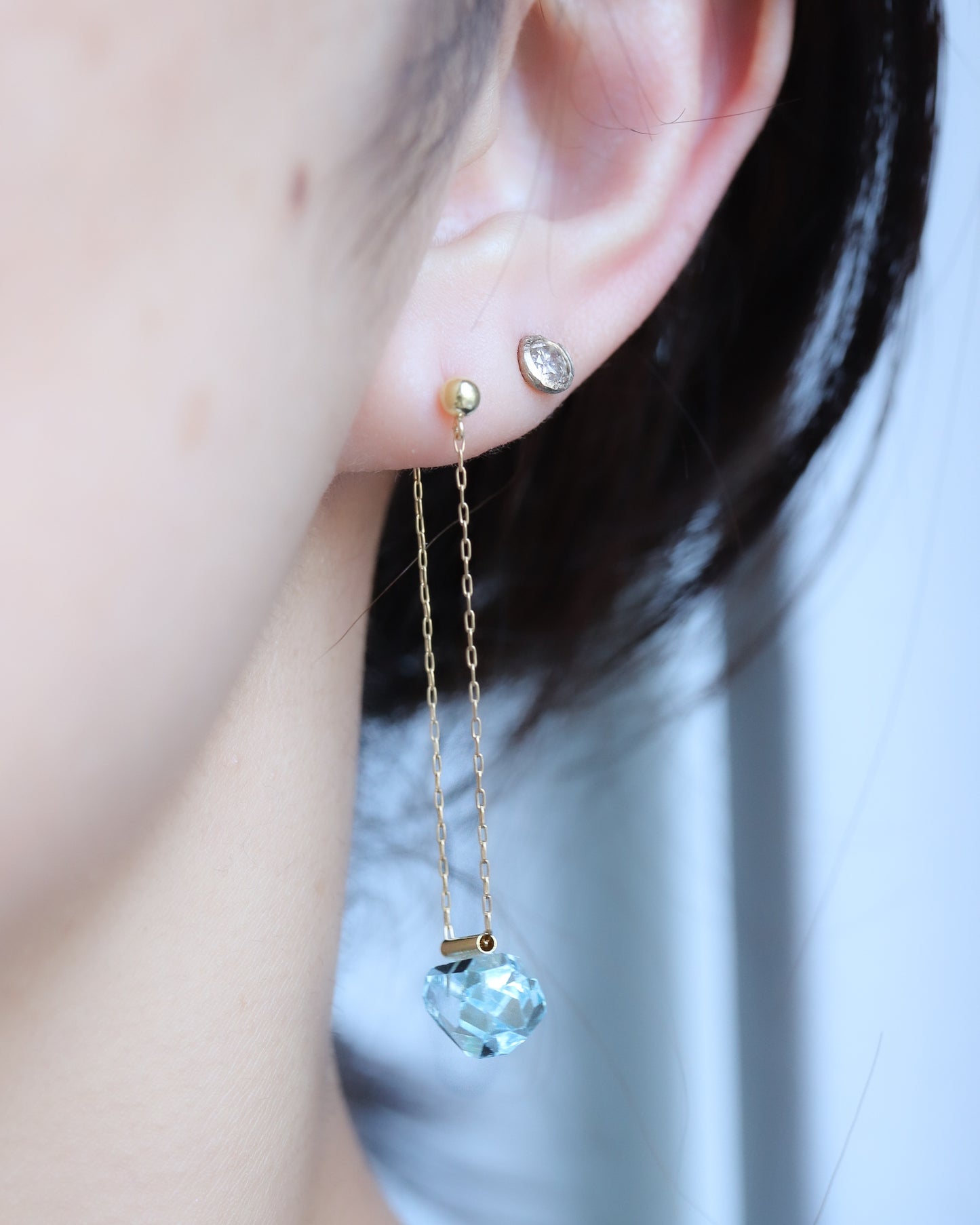 Pipe Pierced Earrings - Blue Topaz -