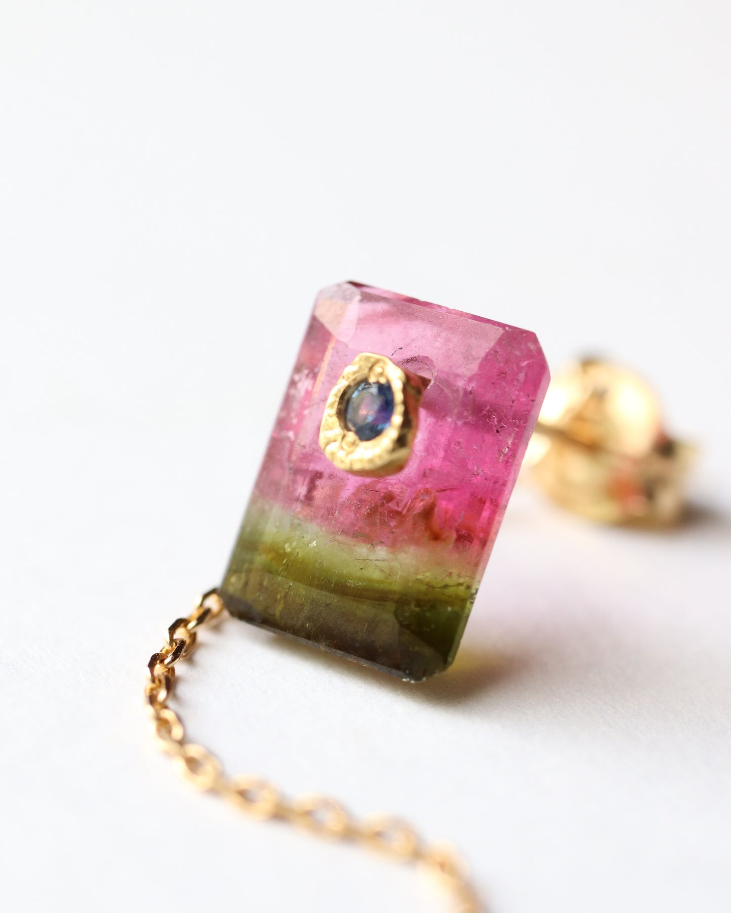 Flat Pierced Earring - Bicolor Tourmaline - B