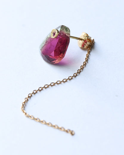 Flat Pierced Earring - Bicolor Tourmaline -