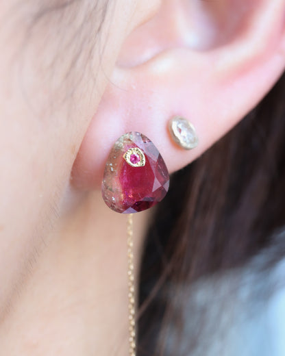 Flat Pierced Earring - Bicolor Tourmaline -