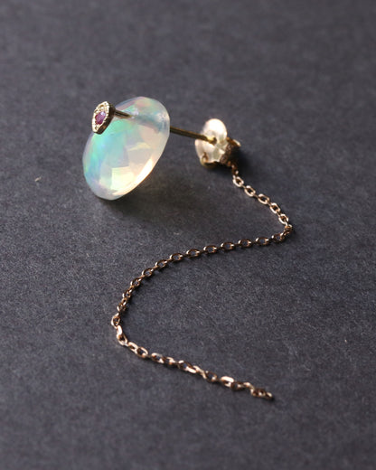 Flat Pierced Earring - Opal -