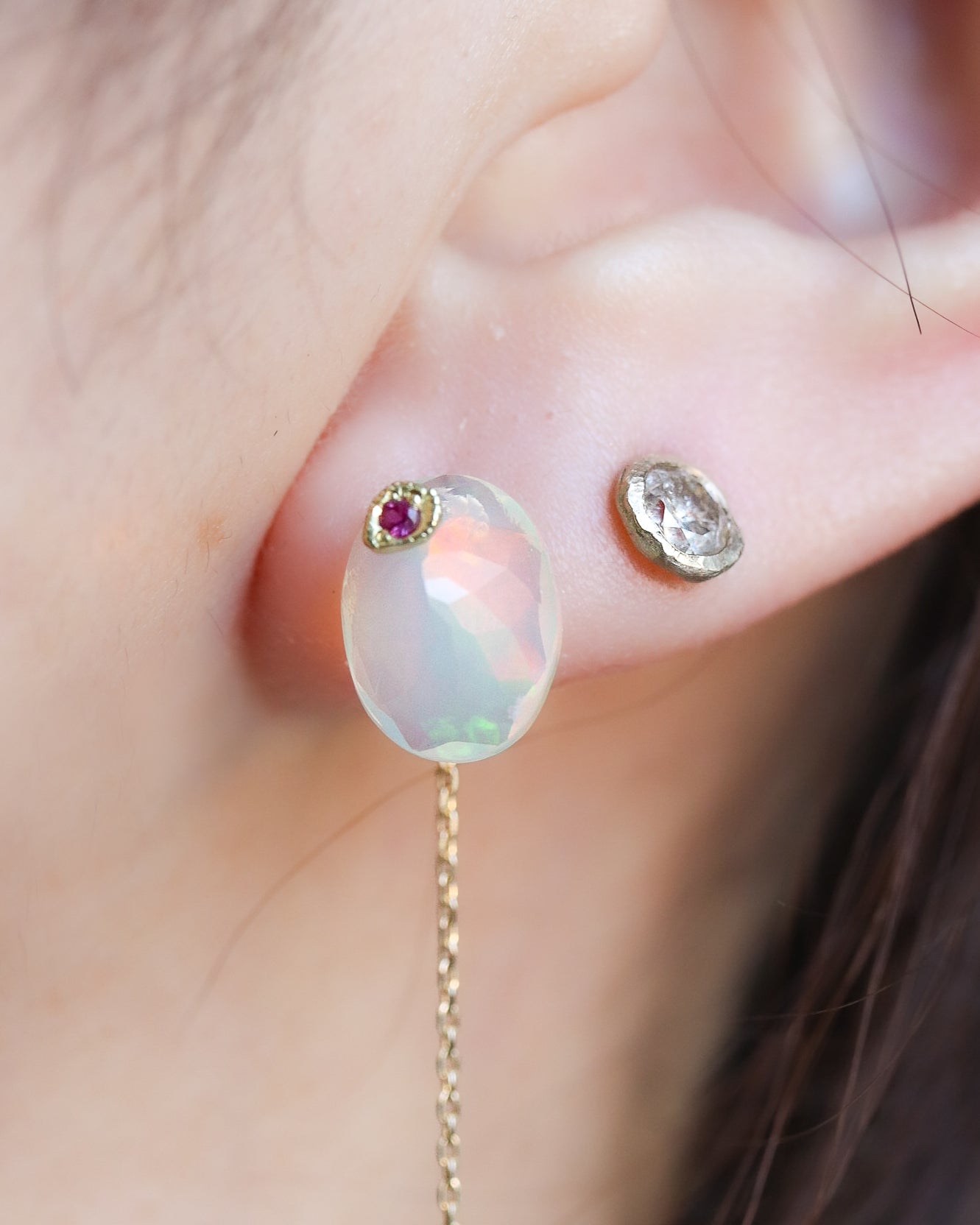 Flat Pierced Earrings - Opal -