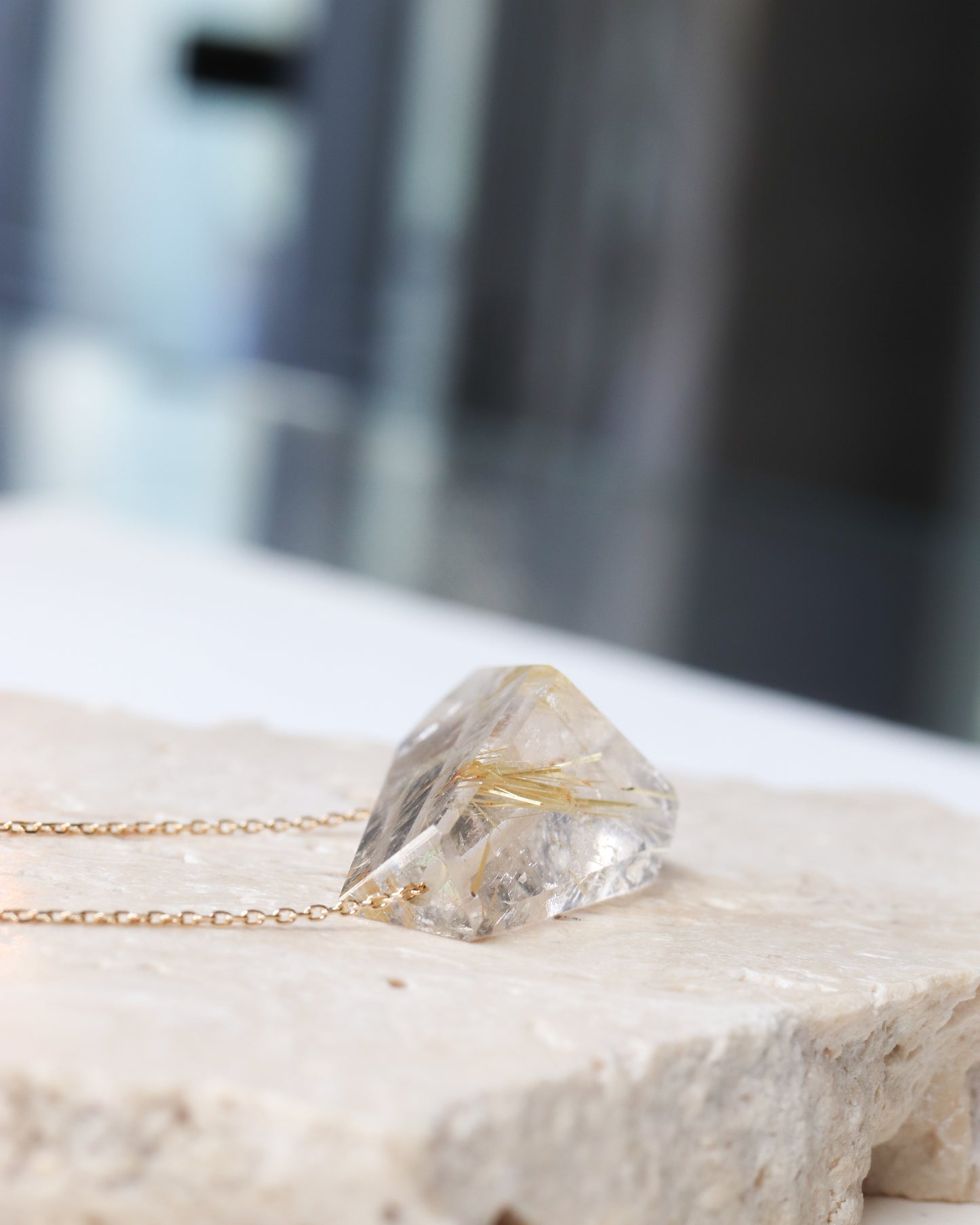 Rock Necklace - Golden Rutilated Quartz -
