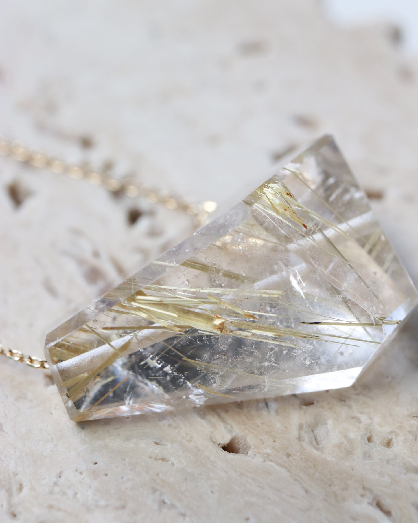 Rock Necklace - Golden Rutilated Quartz -