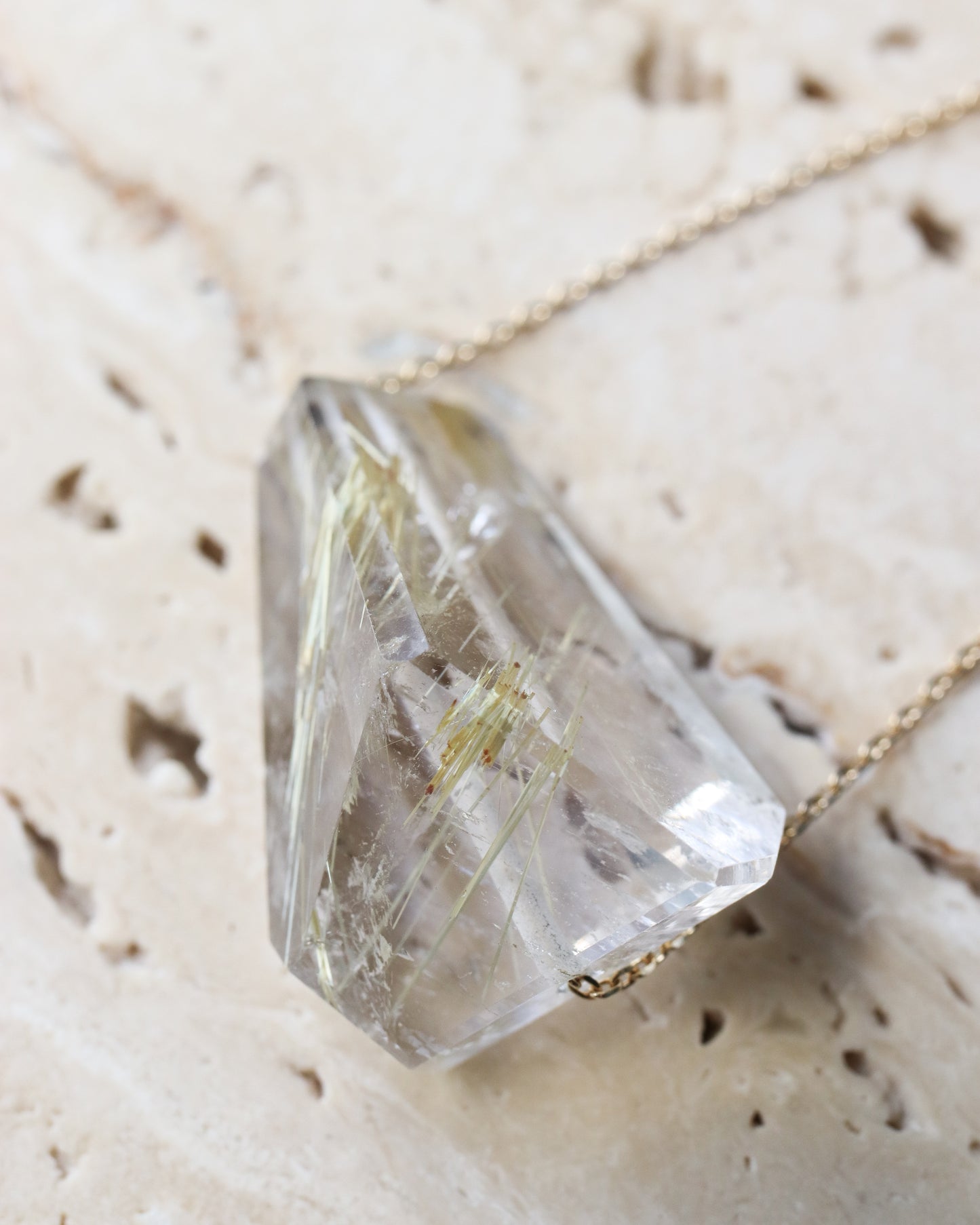 Rock Necklace - Golden Rutilated Quartz -