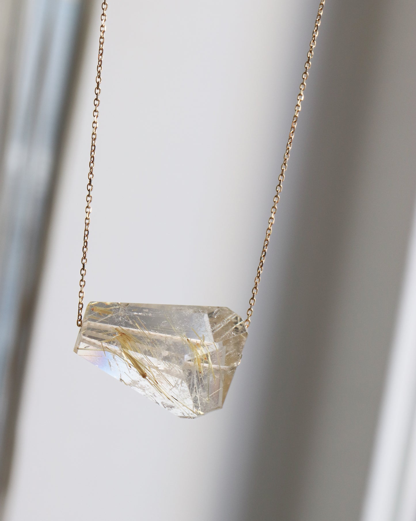 Rock Necklace - Golden Rutilated Quartz -