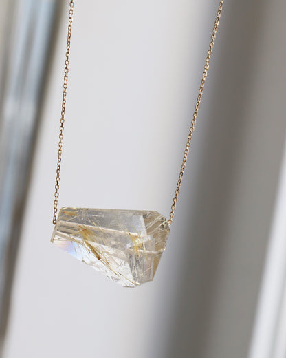 Rock Necklace - Golden Rutilated Quartz -