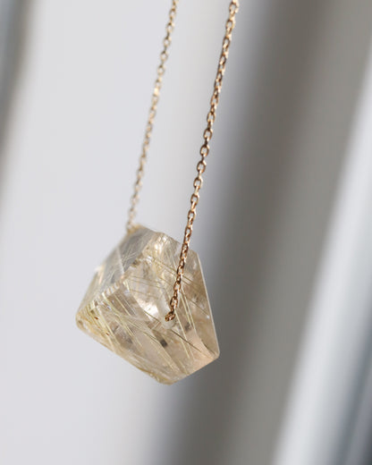 Rock Necklace - Golden Rutilated Quartz -