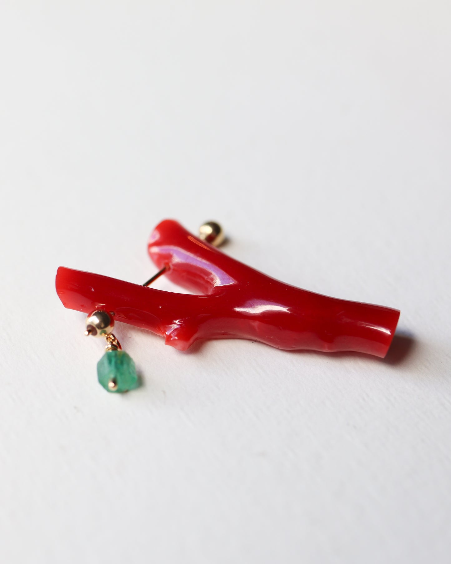 Rock Pierced Earring - Coral / Emerald -
