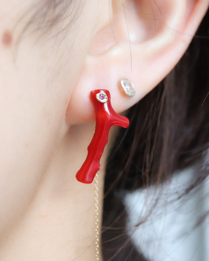 Flat Pierced Earring - Coral -