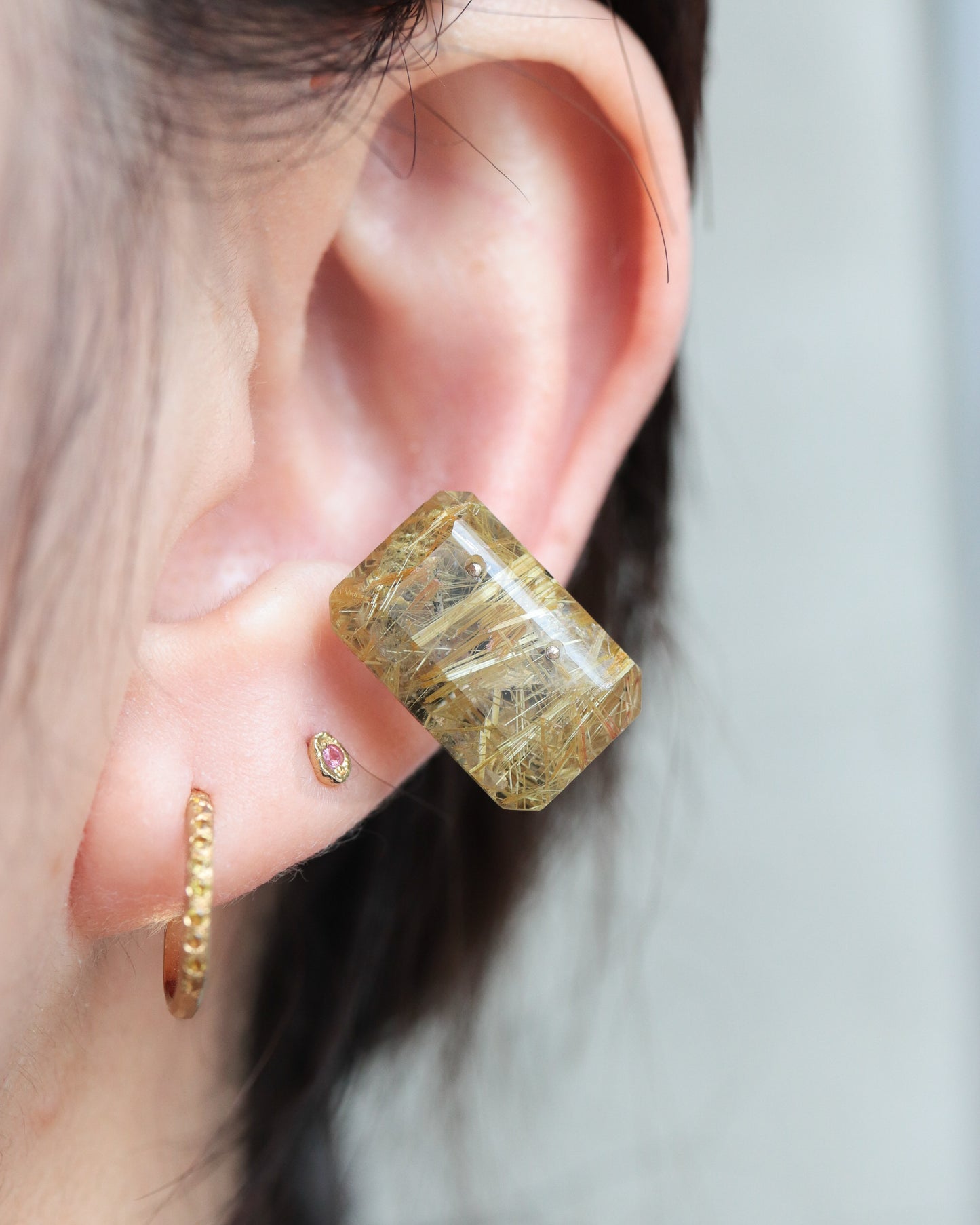 Stone Ear Cuff - Golden Rutilated Quartz -