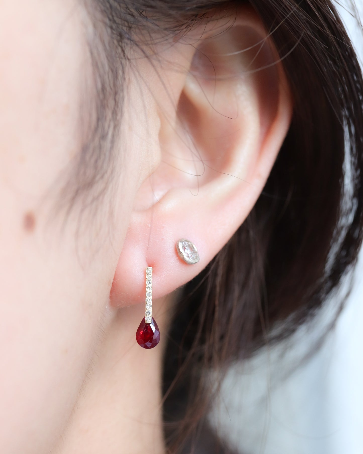 Hibiki Stone Pierced Earring - Ruby / Diamond -