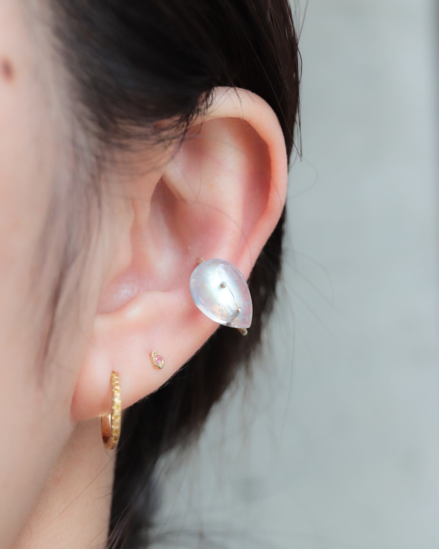 Stone Ear Cuff - Rainbow Moon Stone -