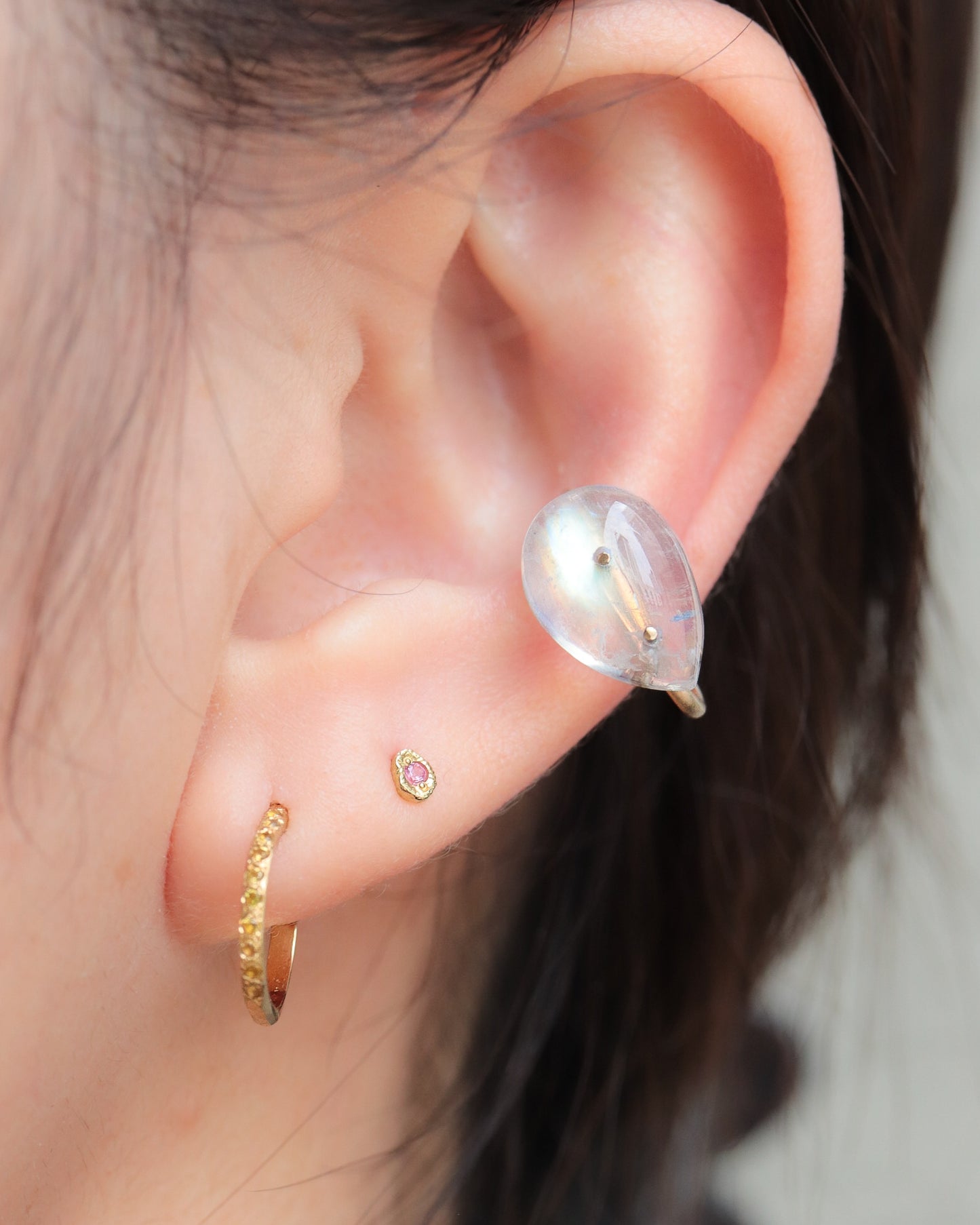 Stone Ear Cuff - Rainbow Moon Stone -