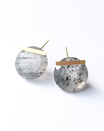 Bar stone Pierced Earring - Black Rutilated Quartz -